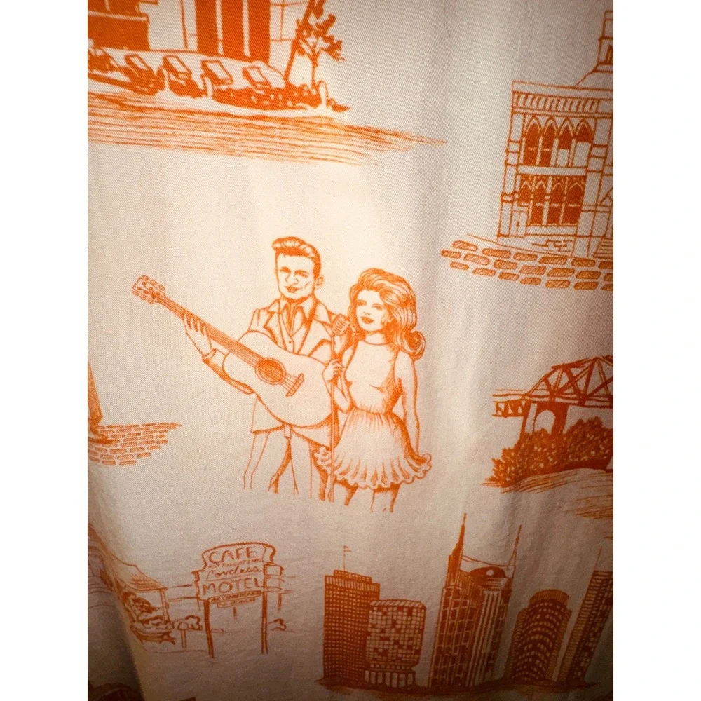 Katie‎ Kime Nashville Toile Pajama Top Orange Cream Cotton Short Sleeve Medium